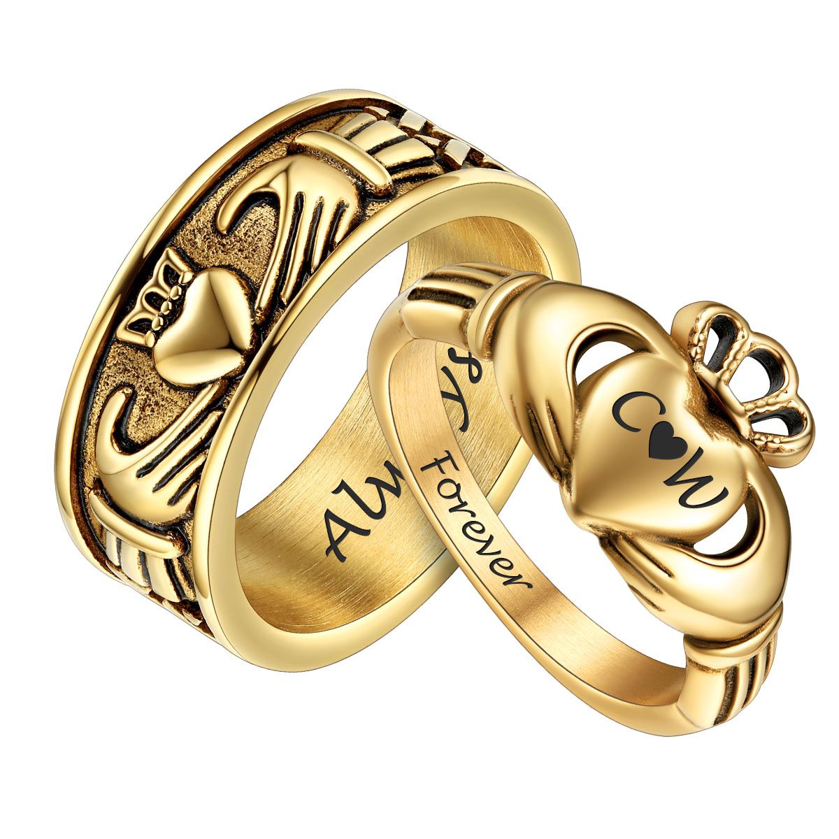 Personalized Claddagh Promise Rings for Men Gold Plated