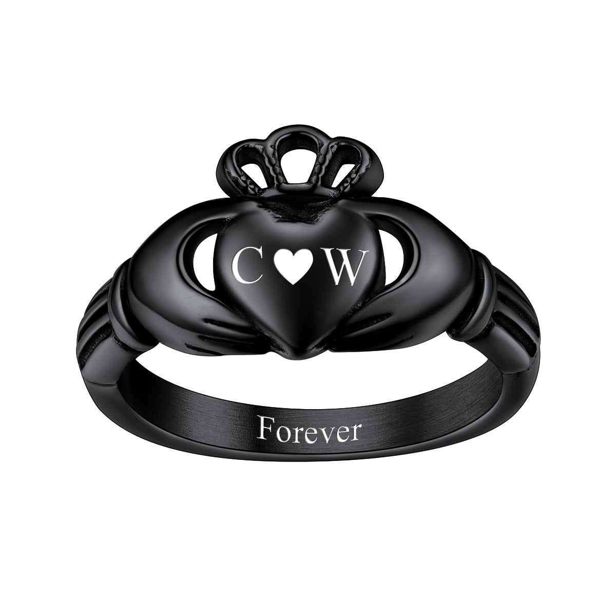 Personalized Claddagh Promise Rings for Women Black Plated