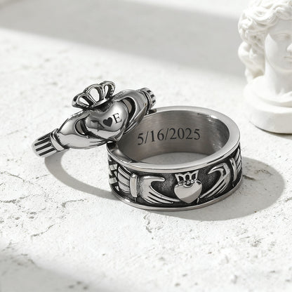 Personalized Claddagh Promise Rings in Stainless Steel