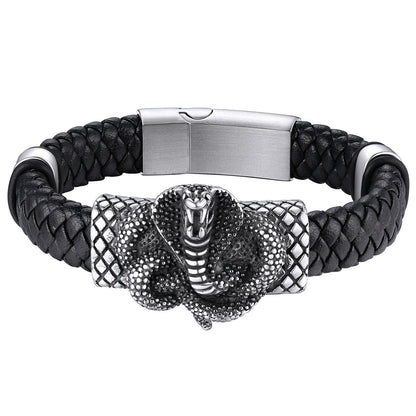 Personalized Cobra Leather Braided Bracelet