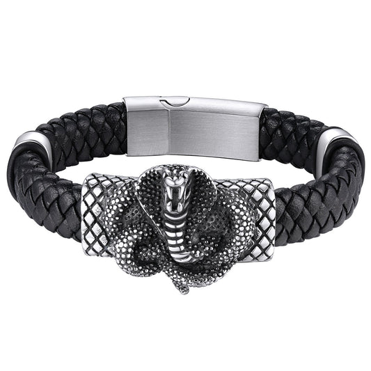 Personalized Cobra Leather Braided Bracelet
