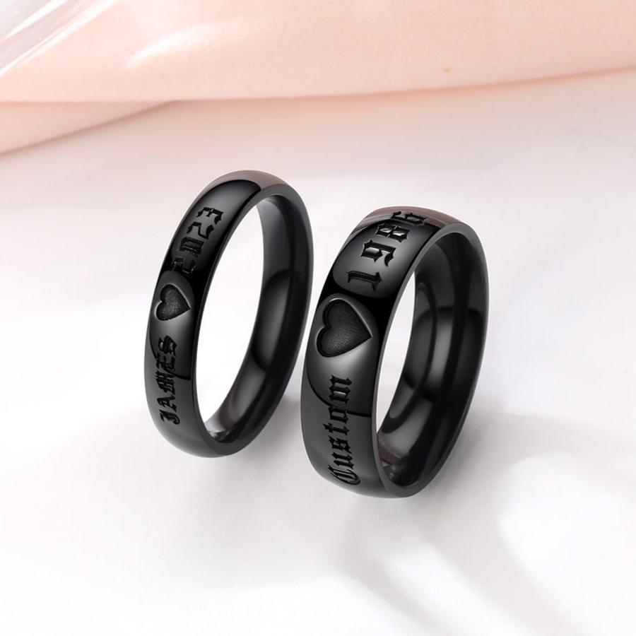 Personalized Couple ring custom name black plain