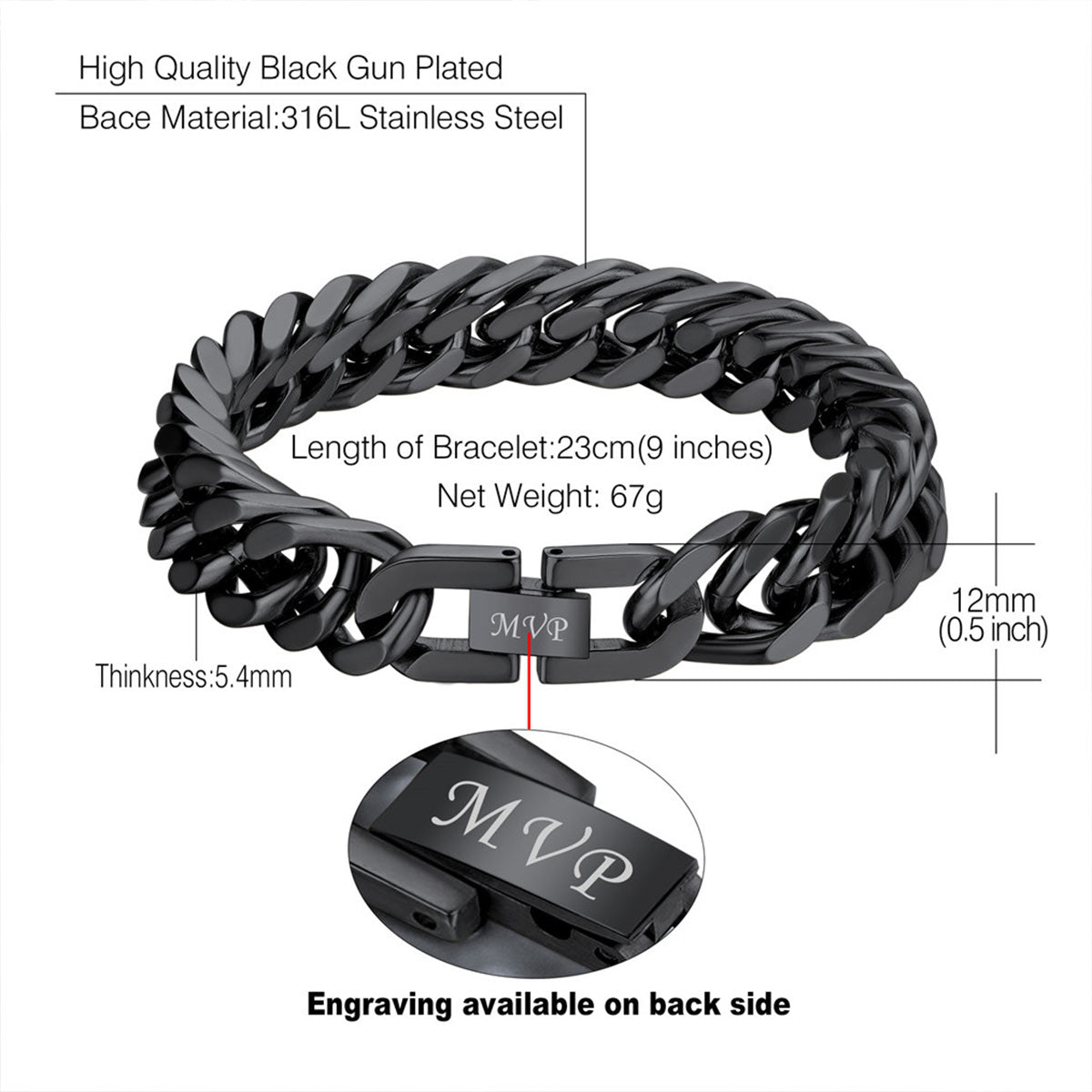 Personalized Cuban Chain Bracelet: Dimension, Durable, Solid