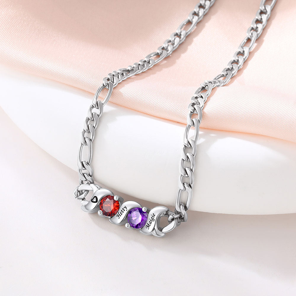 Personalized Cuban Chain Family Birthstone Necklace