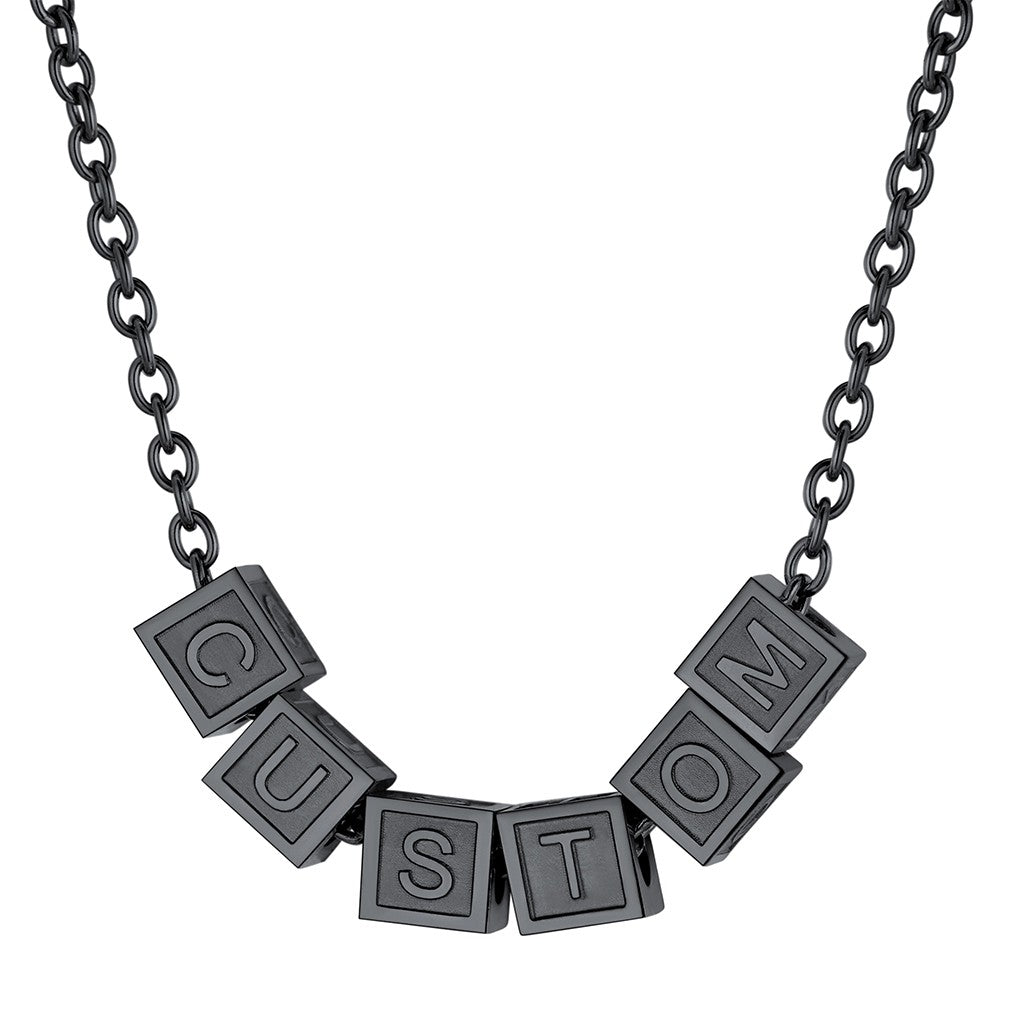 Personalized Cube Bead Initial Necklace Black Plated