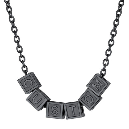 Personalized Cube Bead Initial Necklace Black Plated
