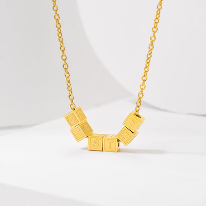 Personalized Cube Bead Initial Necklace Gold Plated