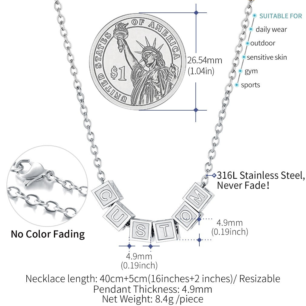 Personalized Cube Bead Initial Necklace Size