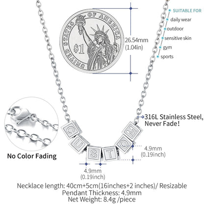 Personalized Cube Bead Initial Necklace Size