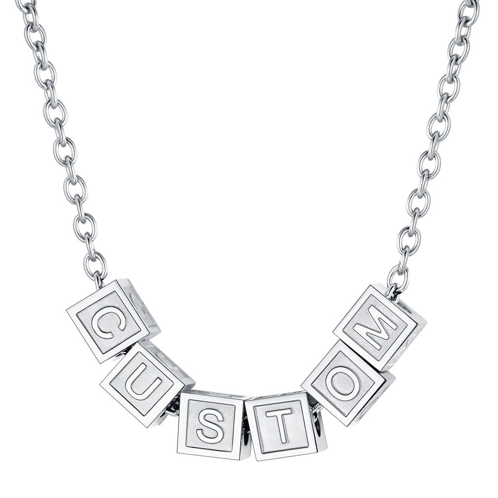 Personalized Cube Bead Initial Necklace Steel