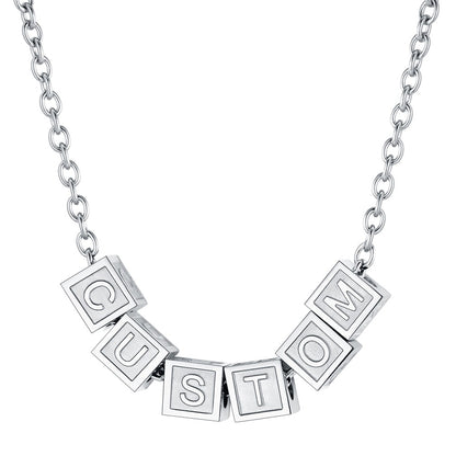 Personalized Cube Bead Initial Necklace Steel