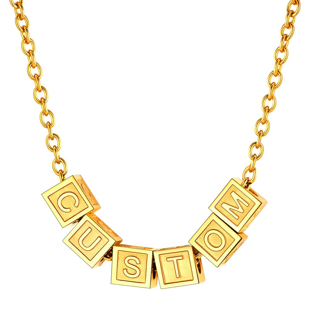 Personalized Cube Bead Initial Necklace for Women