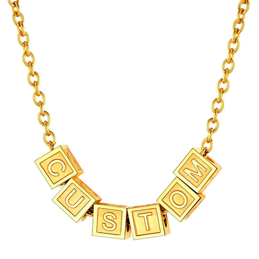 Personalized Cube Bead Initial Necklace for Women