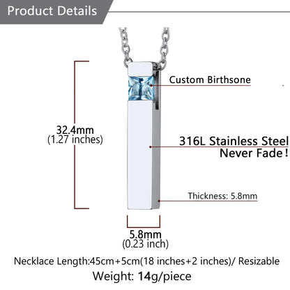 Personalized Cube Birthstone Urn Necklaces Dimension, Durable