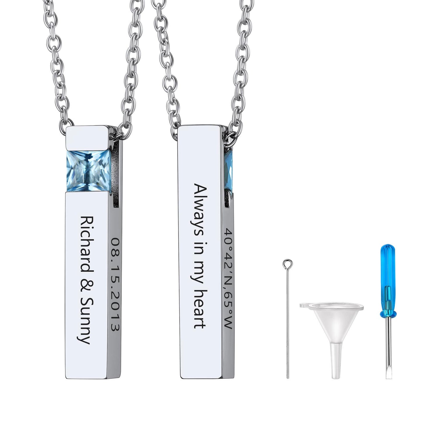 Personalized Cube Birthstone Urn Necklaces for Ashes