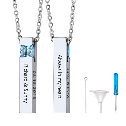 Personalized Cube Birthstone Urn Necklaces for Ashes