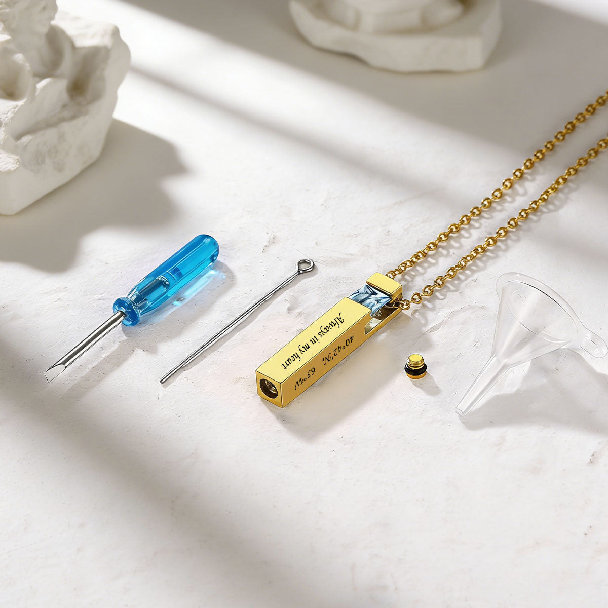 Personalized Cube Birthstone Urn Necklaces in Gold Plated
