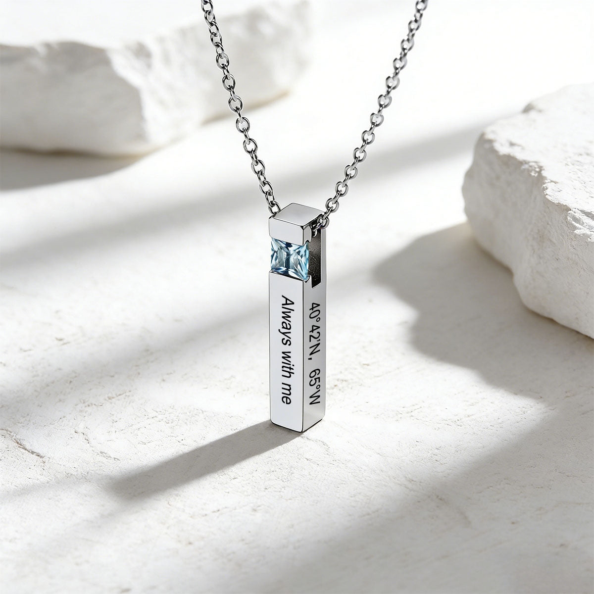 Personalized Cube Birthstone Urn Necklaces in Stainless Steel