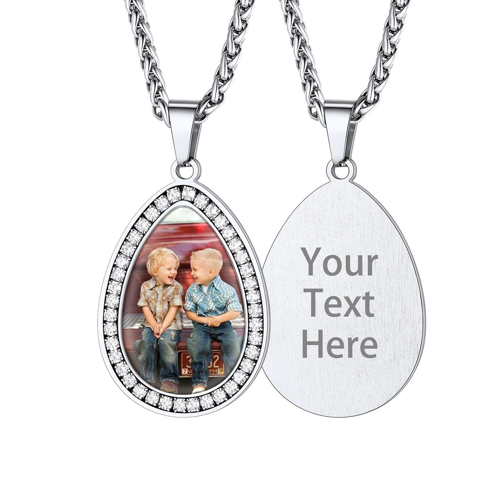 Personalized Cubic Zirconia Teardrop Picture Necklace