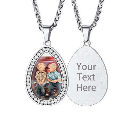 Personalized Cubic Zirconia Teardrop Picture Necklace