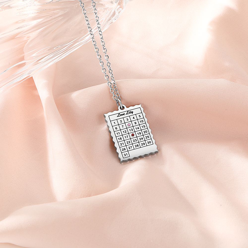 Personalized Date Calendar Birthstone Necklace