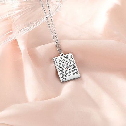 Personalized Date Calendar Birthstone Necklace