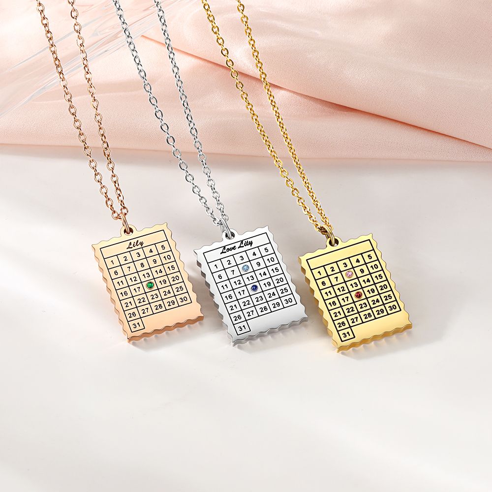 Personalized Date Calendar Necklace with Birthstone