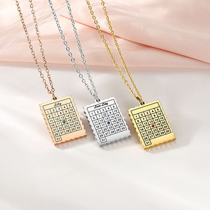 Personalized Date Calendar Necklace with Birthstone