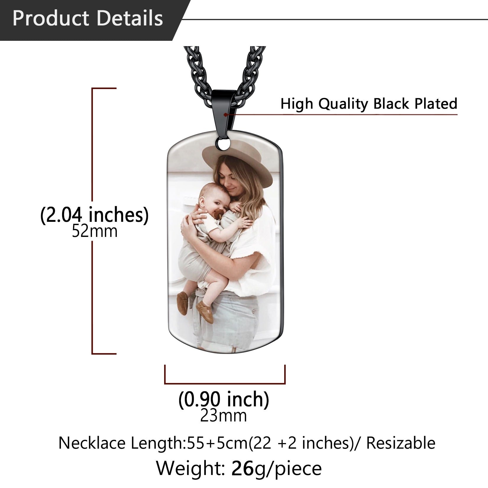 Personalized Dog Tag Photo Necklace Dimension, Durable, Solid