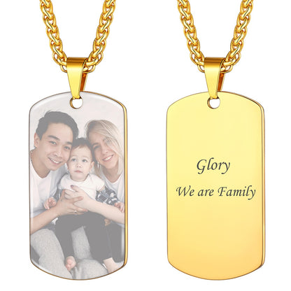 Personalized Dog Tag Photo Necklace Gold Plated