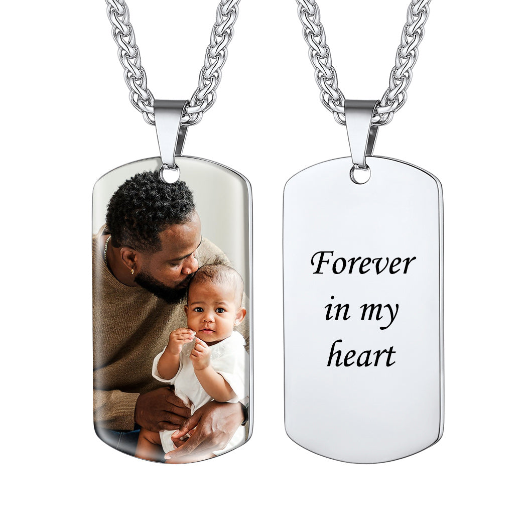 Personalized Dog Tag Photo Necklace Steel