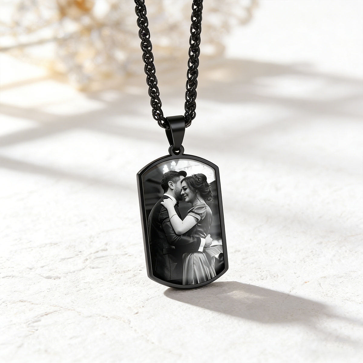 Personalized Dog Tag Picture Necklace Black Plated
