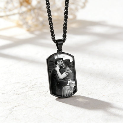 Personalized Dog Tag Picture Necklace Black Plated