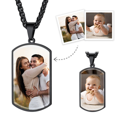 Personalized Double-Sided Picture Dog Tag Necklace Black Plated