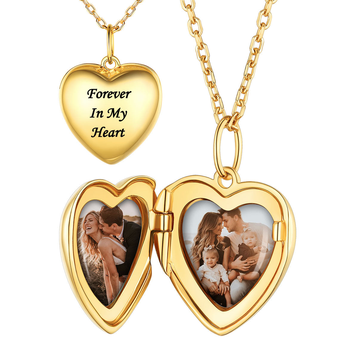 Personalized Double Photo Heart Locket Necklace in Gold Plated