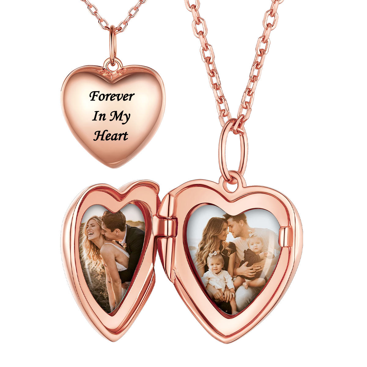 Personalized Double Photo Heart Locket Necklace in Rose Gold Plated