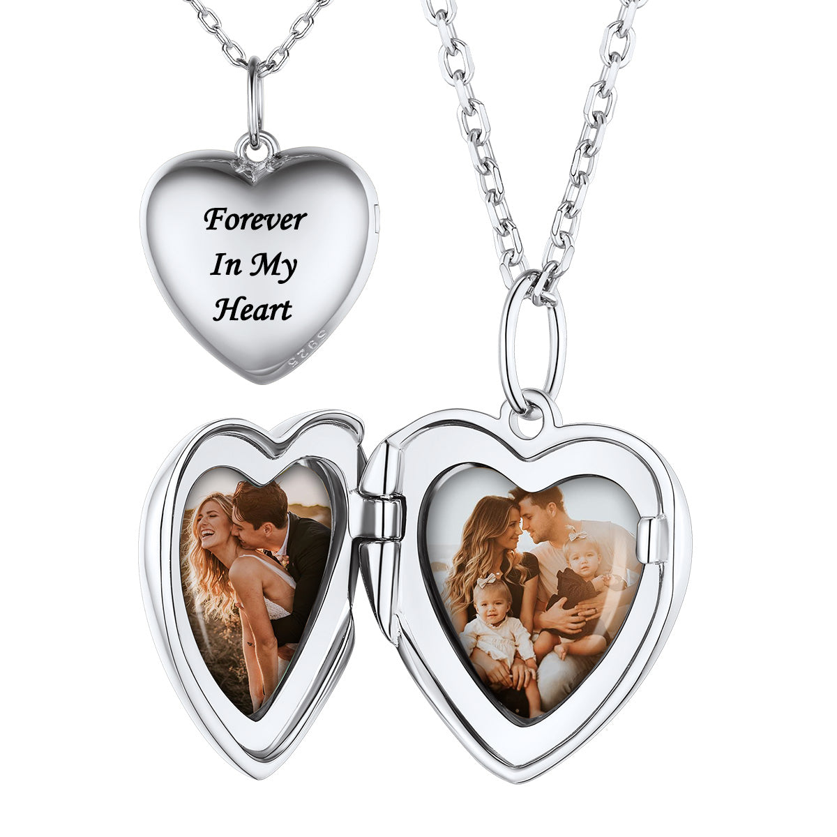 Personalized Double Photo Heart Locket Necklace in SIlver