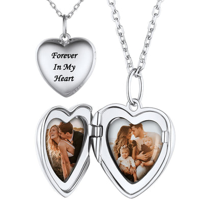Personalized Double Photo Heart Locket Necklace in SIlver