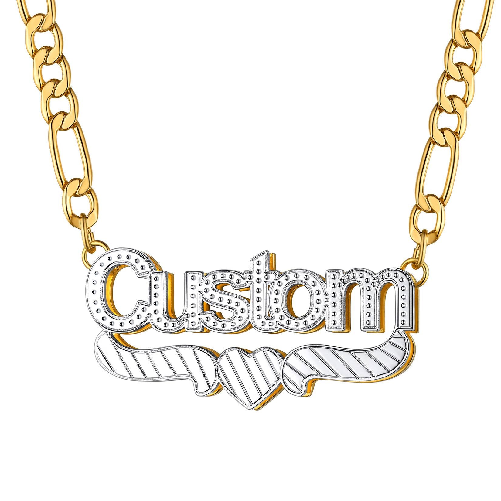 Personalized Double Plated Name Figaro Chain Necklace 5MM