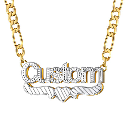 Personalized Double Plated Name Figaro Chain Necklace 5MM
