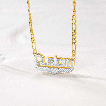 Personalized Double Plated Name Figaro Chain Necklace Gold Plated