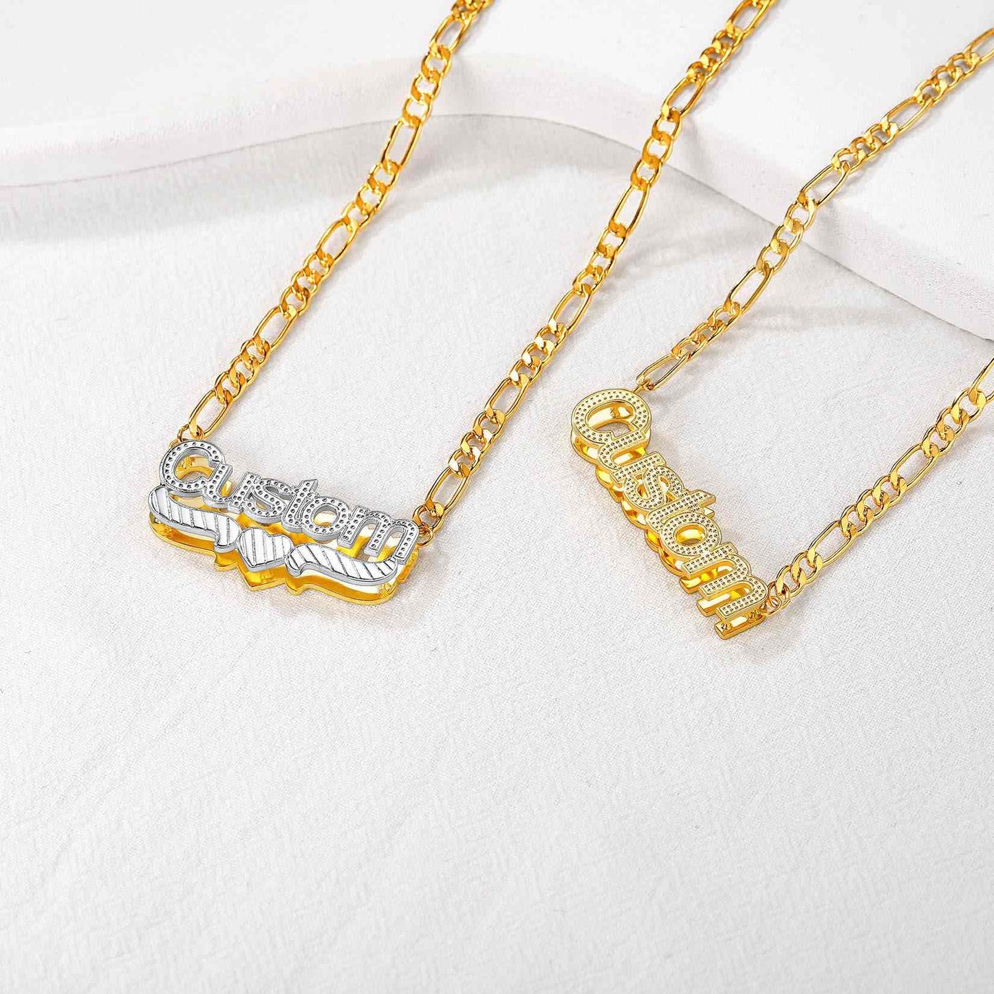 Personalized Double Plated Name Figaro Chain Necklace two tone