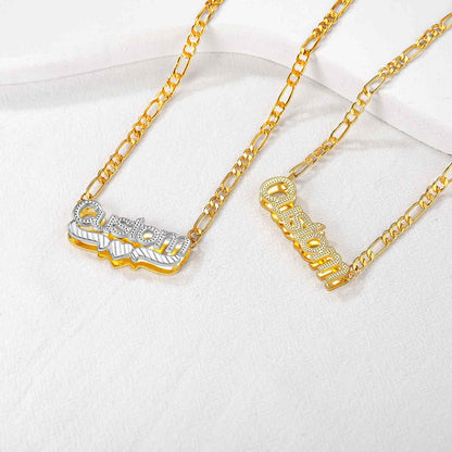 Personalized Double Plated Name Figaro Chain Necklace two tone