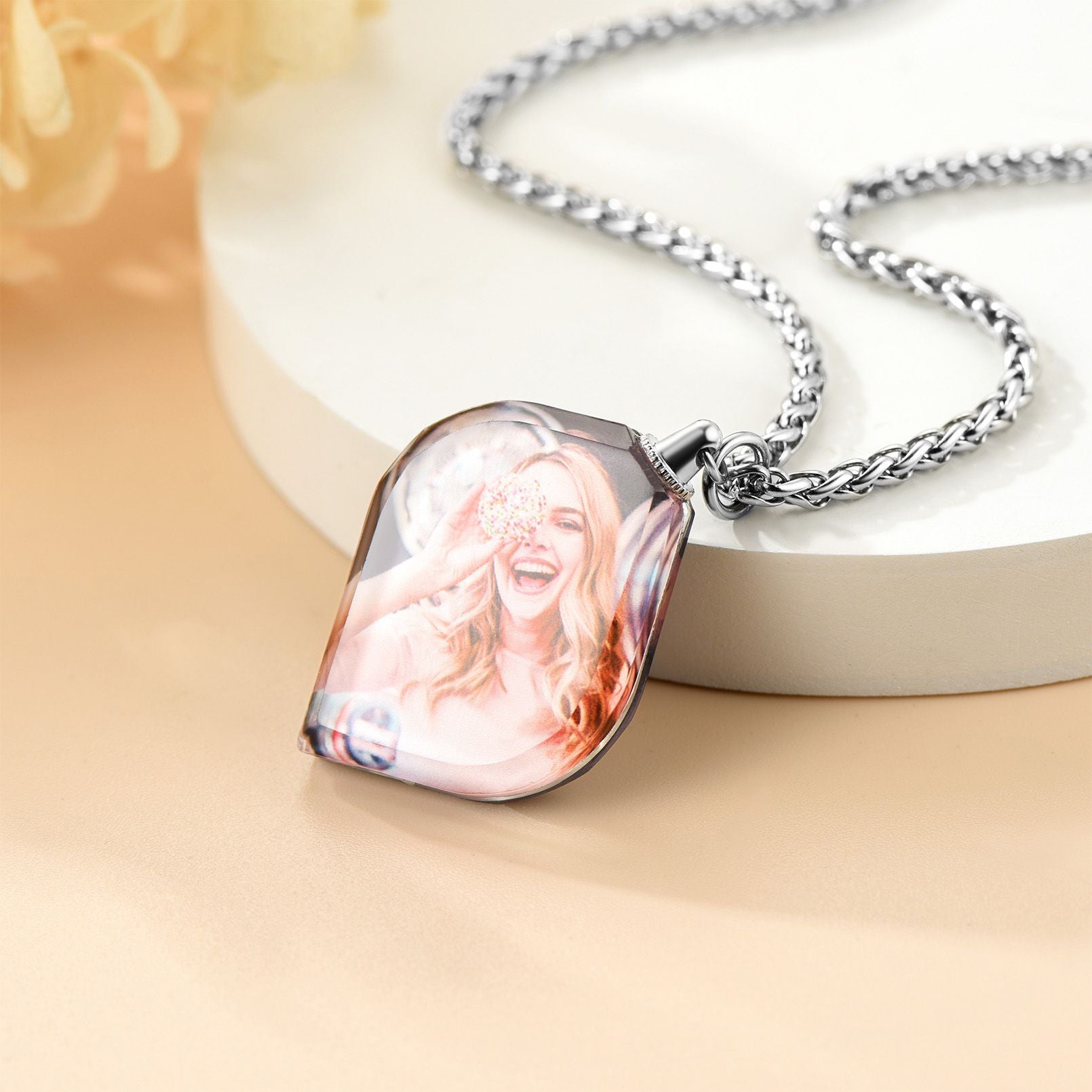 Personalized Double Sided Picture Leaf Necklace