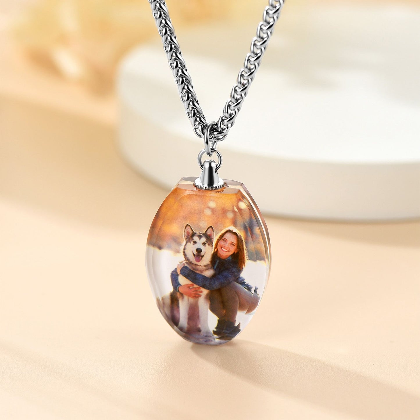 Personalized Double Sided Picture Leaf Necklace Oval