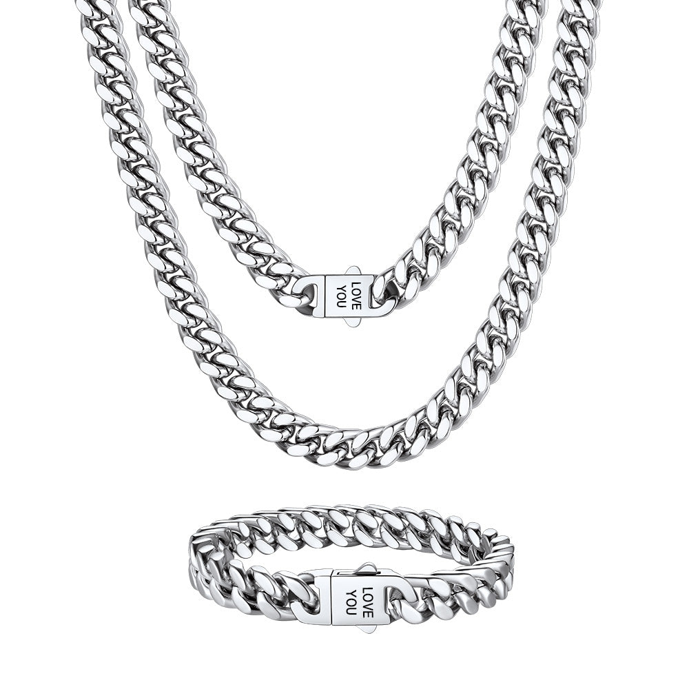 Personalized Engravable Cuban Chain Necklace & Bracelet Set 9MM