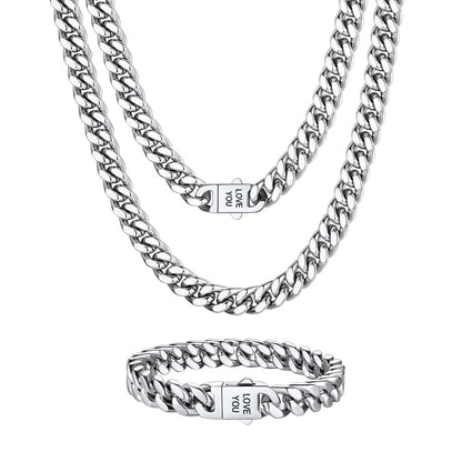 Personalized Engravable Cuban Chain Necklace & Bracelet Set 9MM