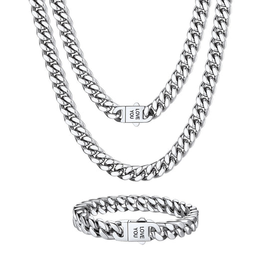 Personalized Engravable Cuban Chain Necklace & Bracelet Set 9MM