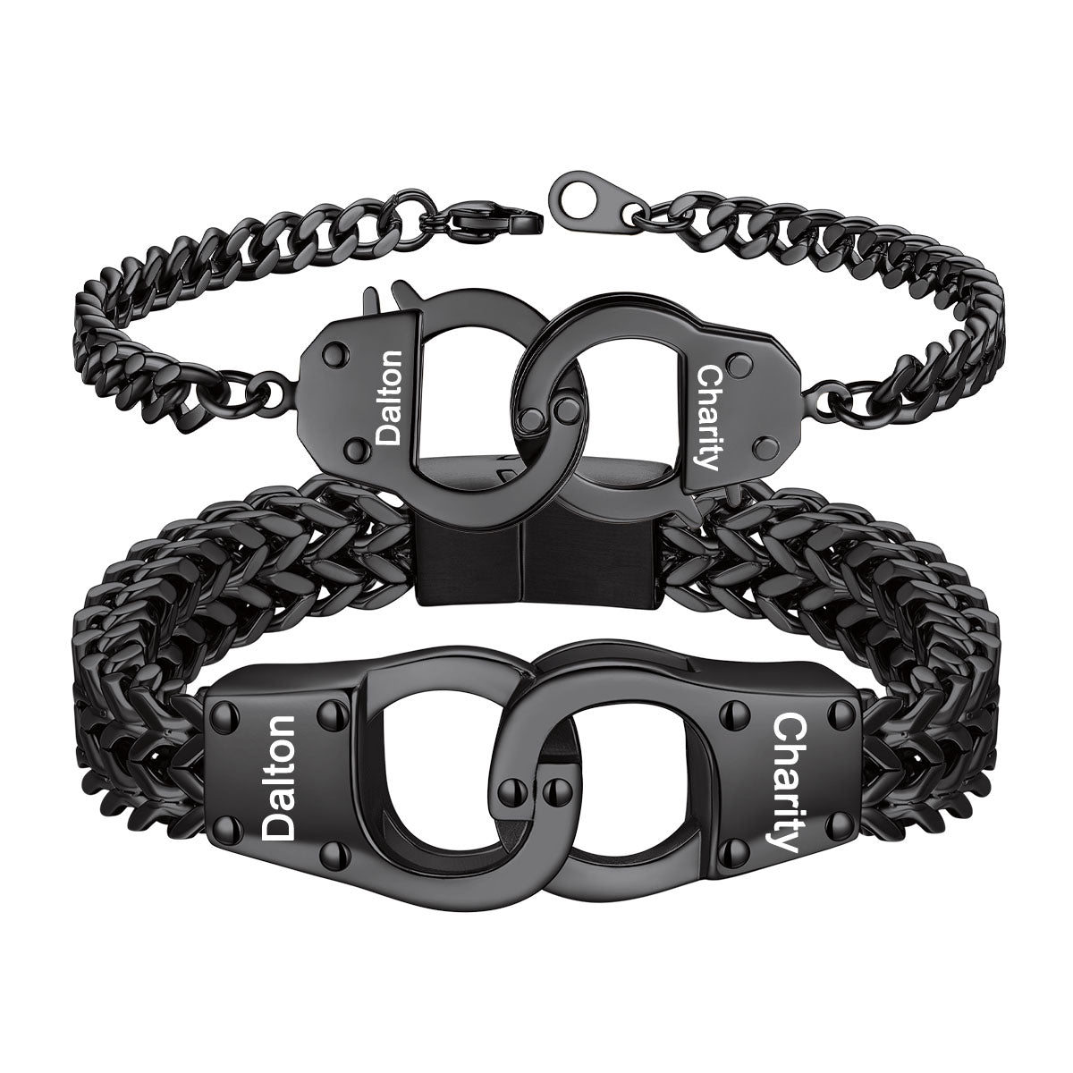 Personalized Engravable Handcuff Chain Bracelet Black Plated on a white background