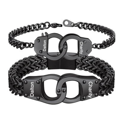 Personalized Engravable Handcuff Chain Bracelet Black Plated